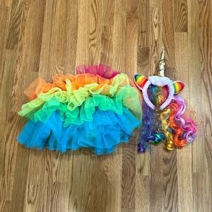 Unicorn container bundle light up tutu neon rainbow & rainbow ponytail headband